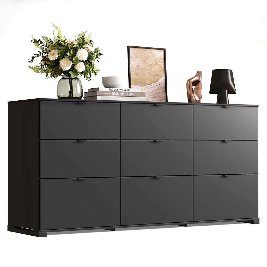 GALAXHERO 9 Drawer Dresser for Bedroom, Wood Dresser with Sturdy Metal Handle, 63" Wide Chest of Drawers, TV Stand for 75" TV for Living Room, Hallway