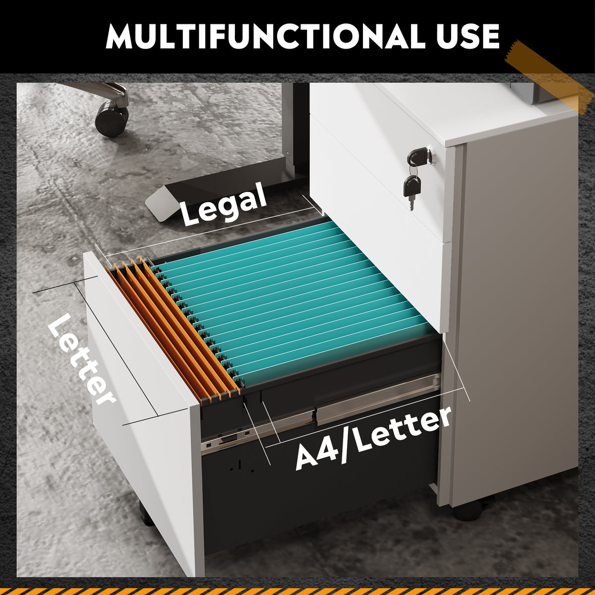 GALAXHERO Filing Cabinet 3 Drawer with Lock, Rolling File Cabinet for Home Office, Fully Assembled Under Desk Storage