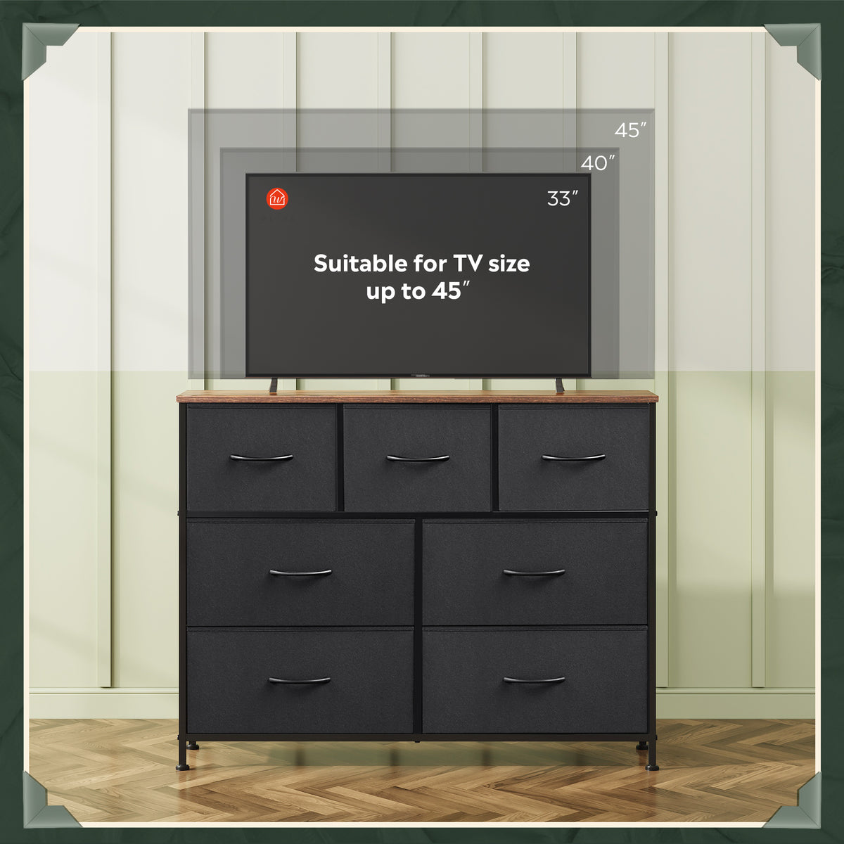 GALAXHERO 7 Drawer Dresser, TV Stands for 45" TV, Chest of Drawers with Fabric Bin for Bedroom, Living Room, Entryway