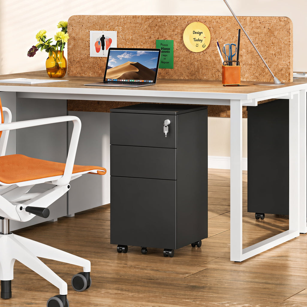 GALAXHERO 3 Drawer File Cabinet, Fully Assembled Except Casters, Metal Under Desk Cabinet with Lock, Rolling Filing Cabinet for Home Office, Legal/Letter Size