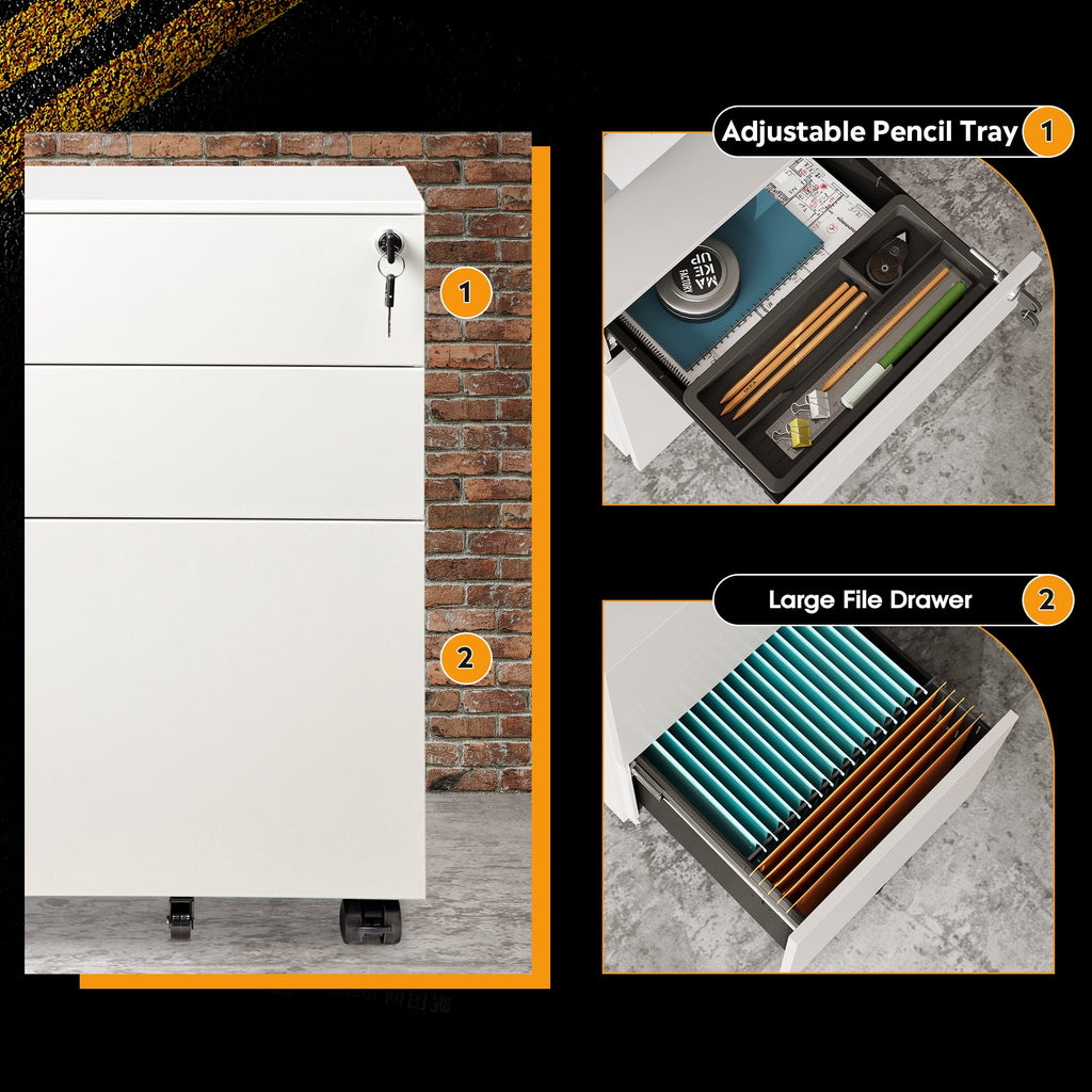 GALAXHERO Filing Cabinet 3 Drawer with Lock, Rolling File Cabinet for Home Office, Fully Assembled Under Desk Storage