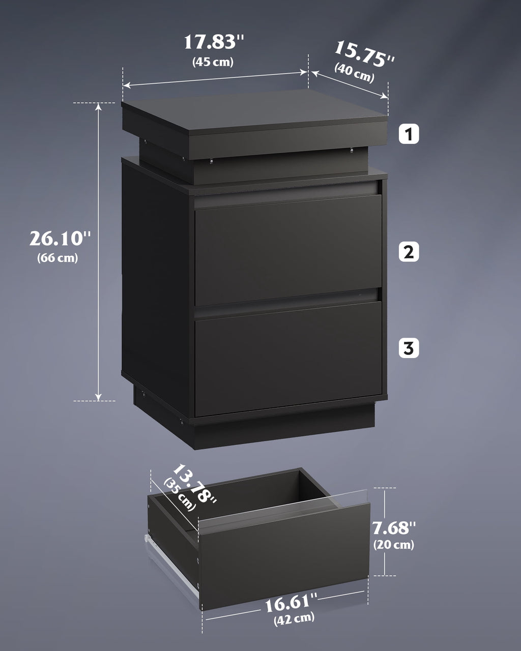 GALAXHERO  Nightstand with Charging Station and LED Lights, Modern 2 Drawers Bedside Table with Sliding Top, End Side Table for Bedroom, Living Room