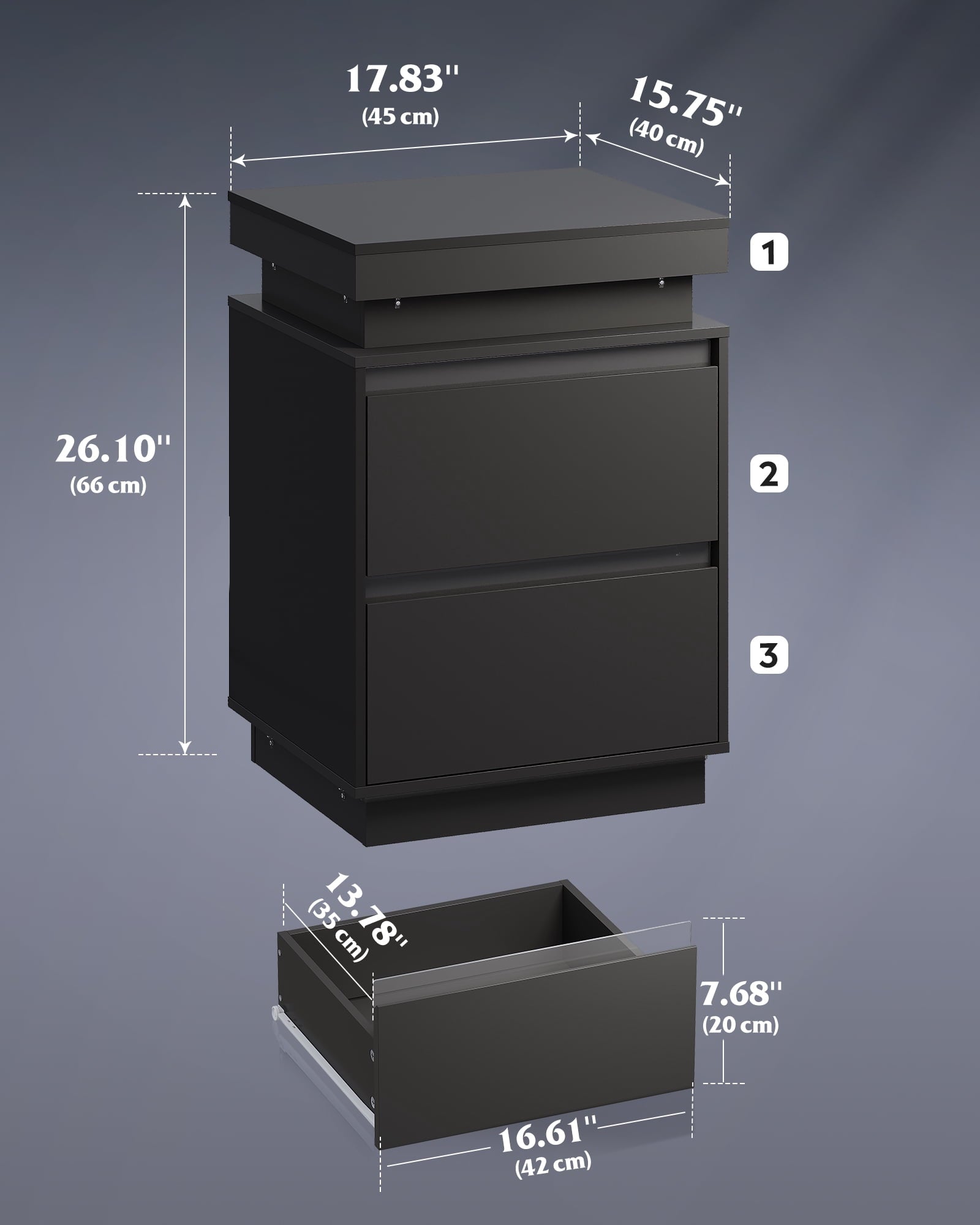 GALAXHERO  Nightstand with Charging Station and LED Lights, Modern 2 Drawers Bedside Table with Sliding Top, End Side Table for Bedroom, Living Room