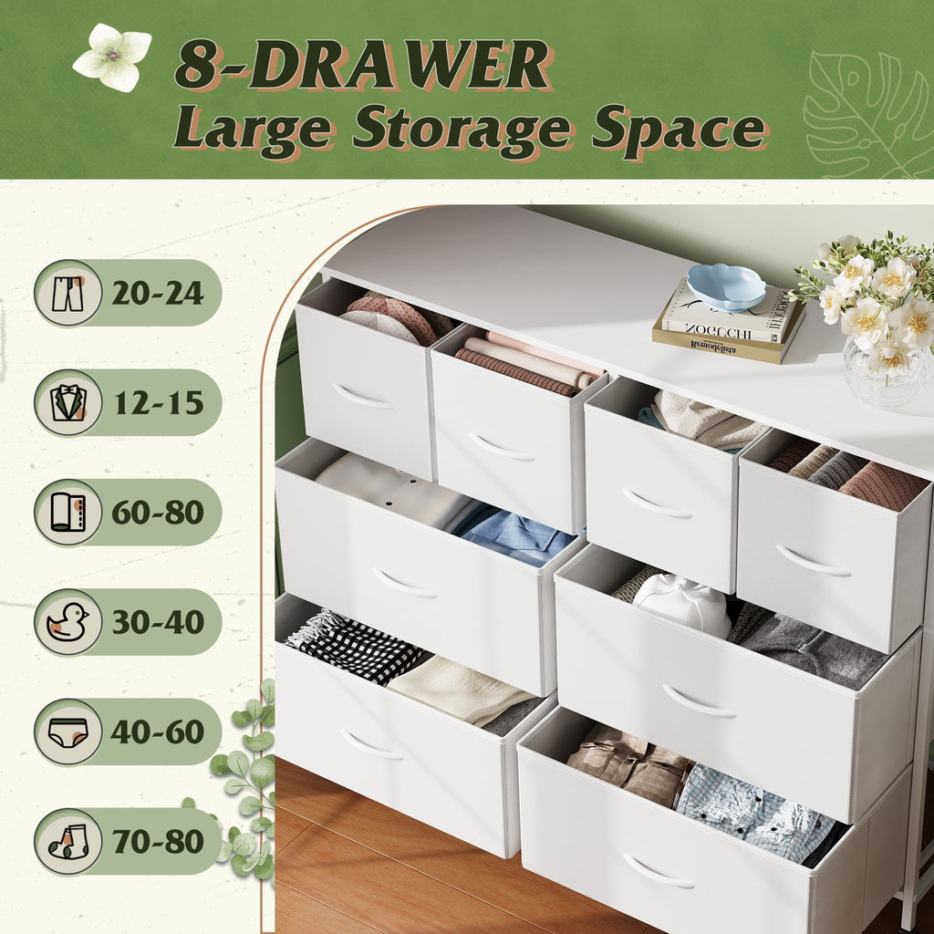GALAXHERO 8-Drawer Dresser for Bedroom, Wide Fabric Chest of Drawers for Storage and Organization, Closet Hallway and Living Room Use