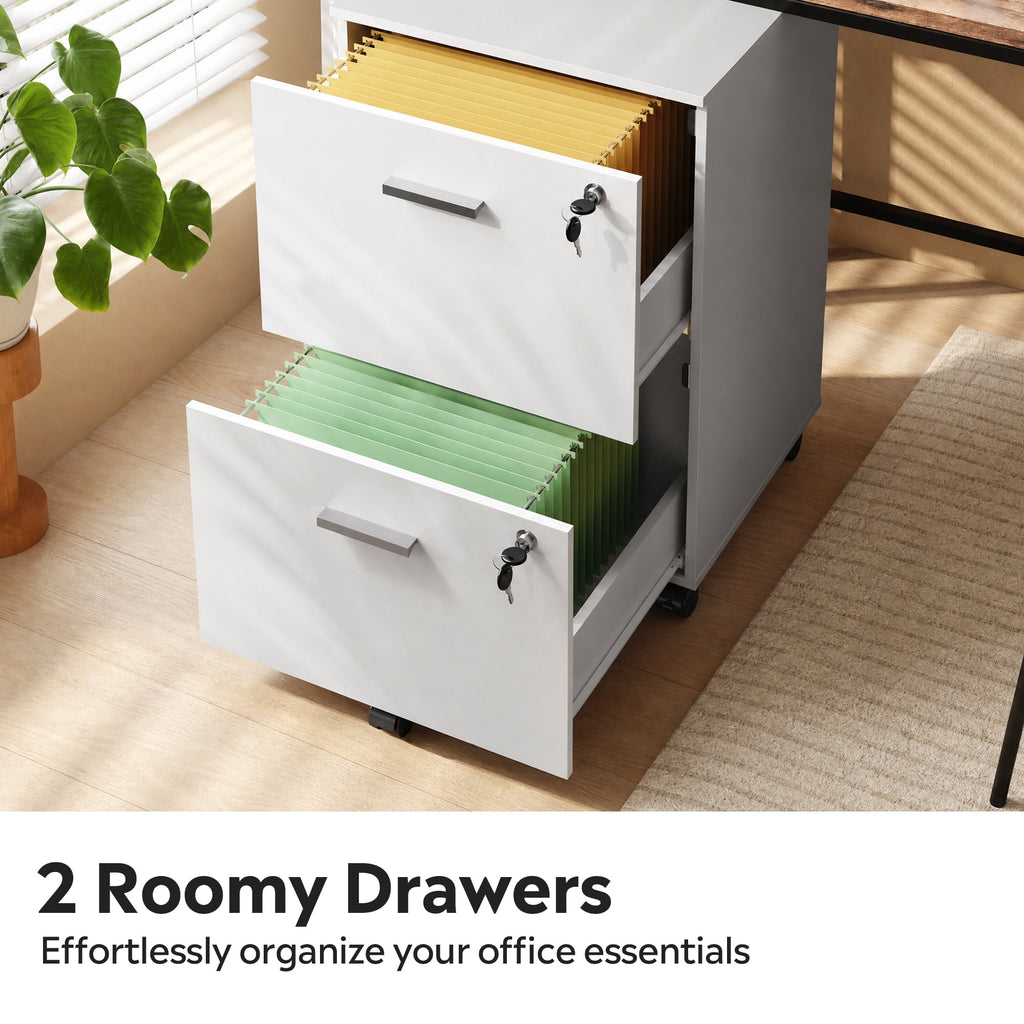 GALAXHERO 2 Drawer Filing Cabinet with Lock, Wooden Printer Stand with Storage for Home Office, Mobile Locking File Cabinet Fits Letter/A4 Hanging Files