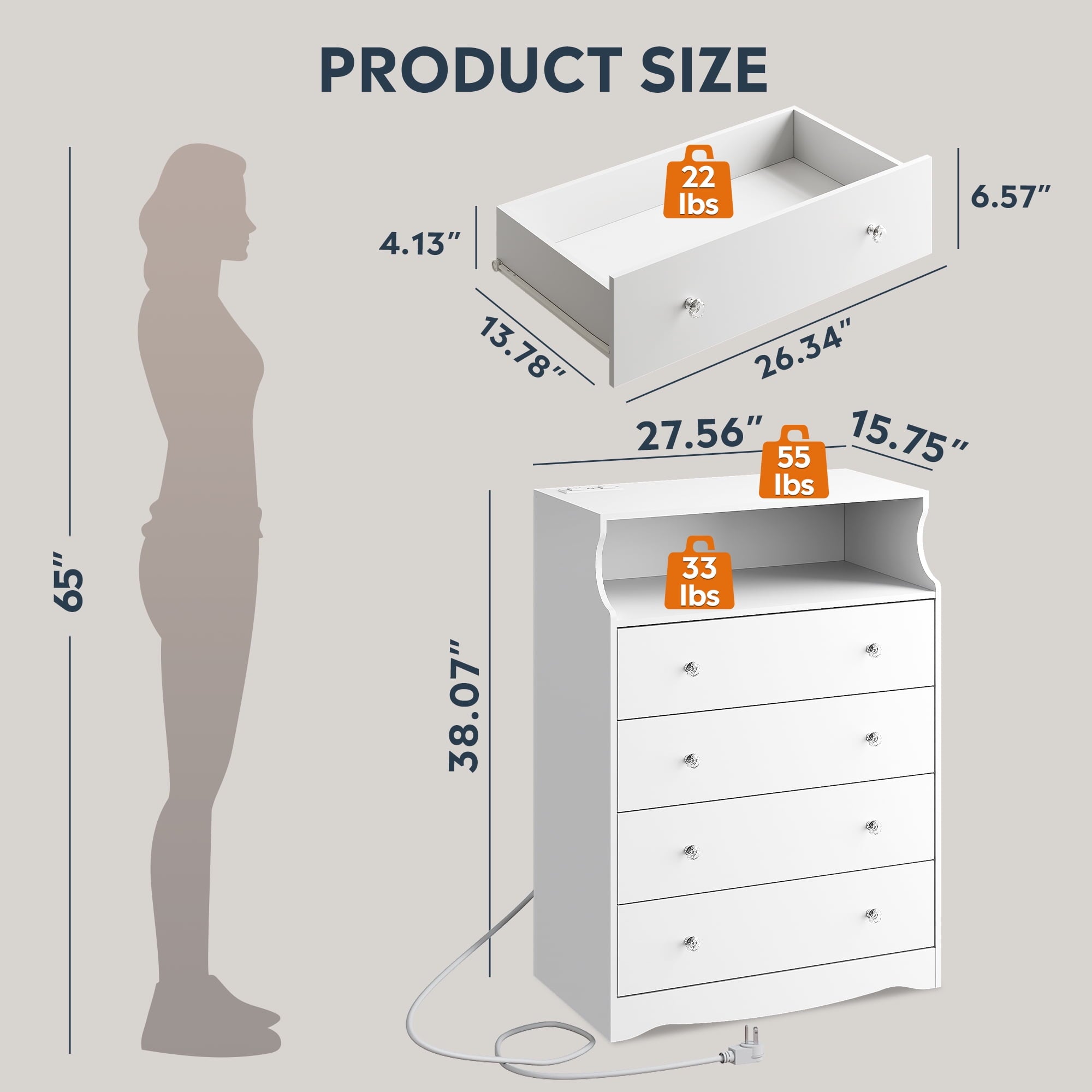 GALAXHERO 4 Drawers Dresser with LED Lights, Tall Dressers with Charging Station, Wood Chest of Drawers for Bedroom, Living Room, Closet, Hallway