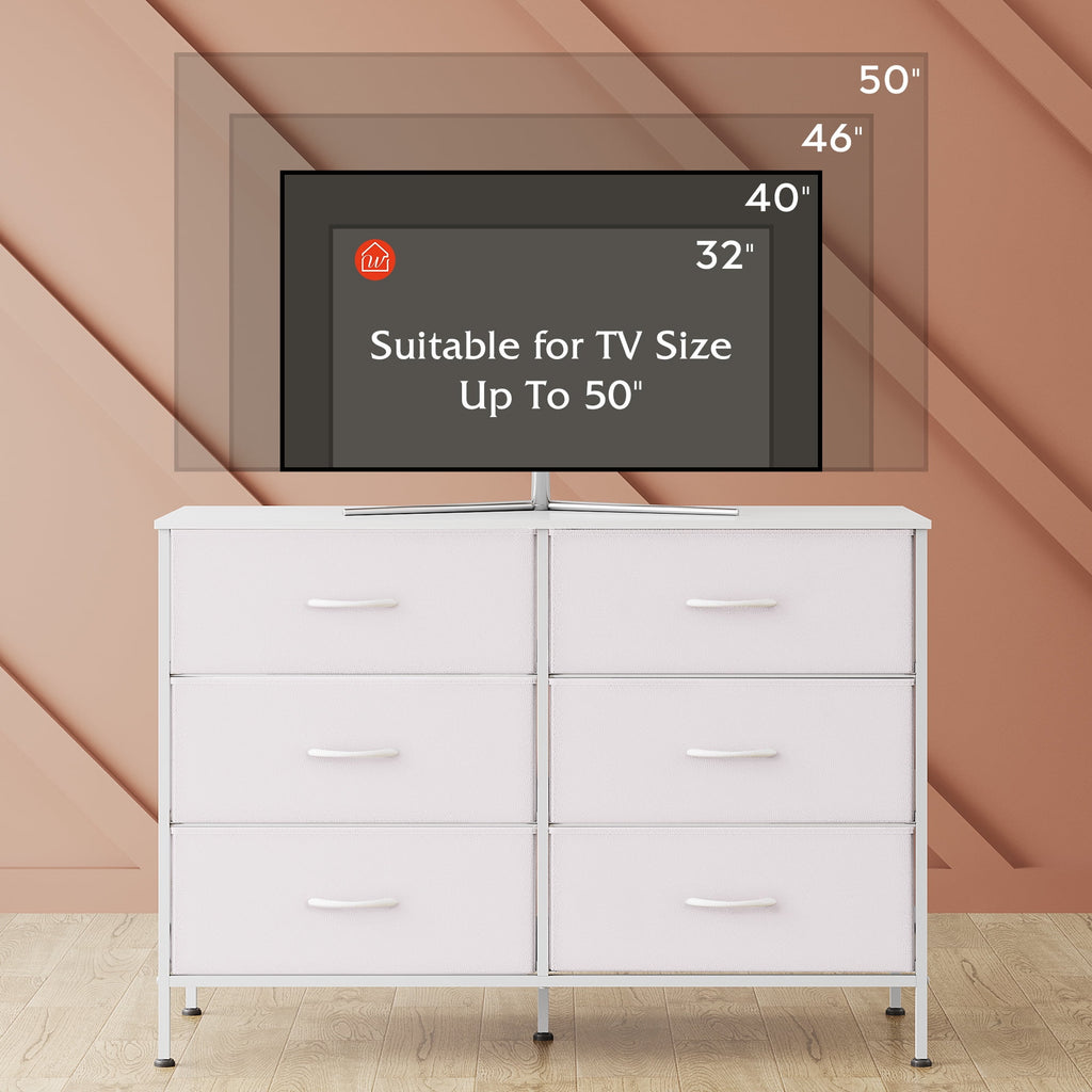 GALAXHERO 6-Drawer Fabric Dresser, 50-Inch TV Stand Wide Chest of Drawers for Bedroom, Closet, Living Room
