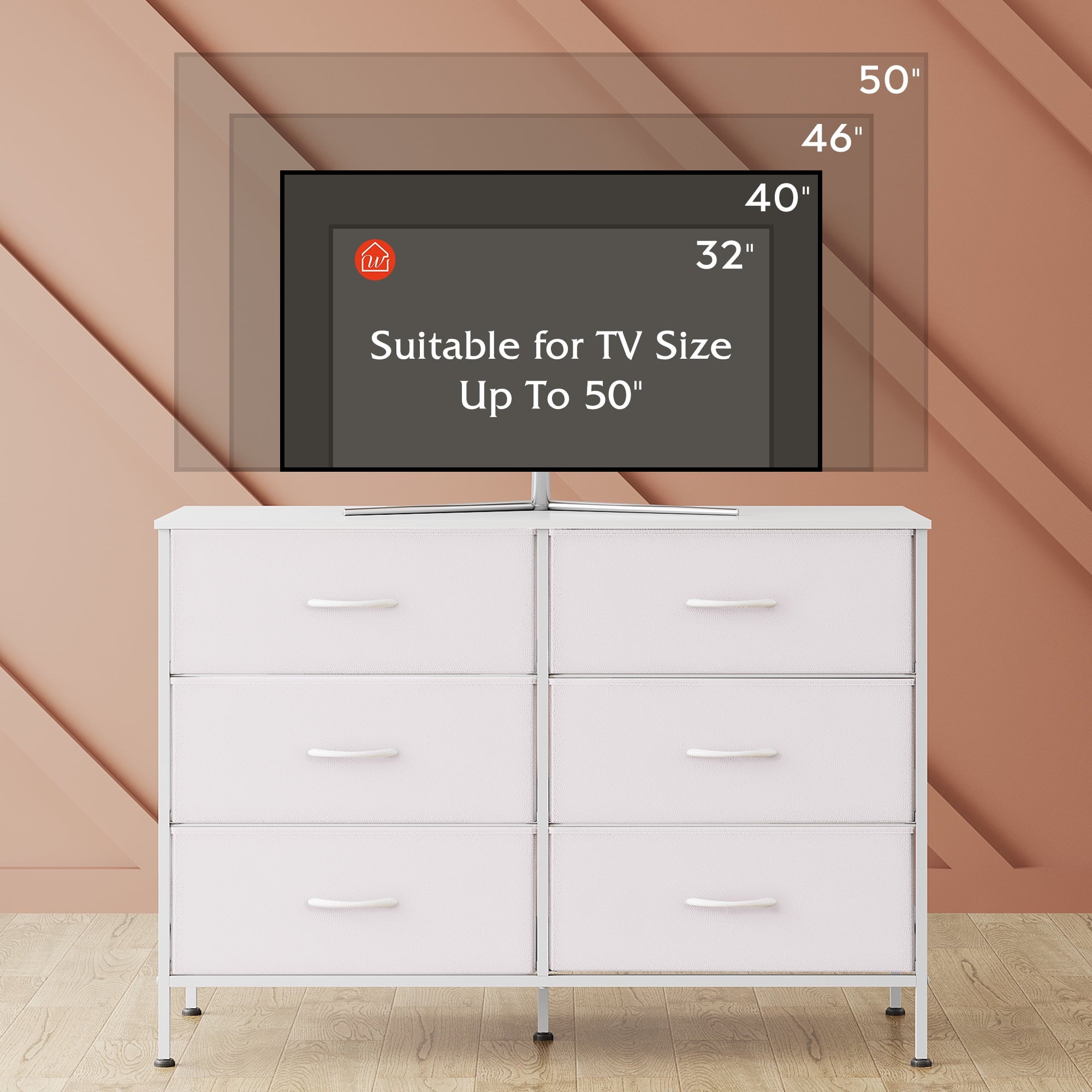 GALAXHERO 6-Drawer Fabric Dresser, 50-Inch TV Stand Wide Chest of Drawers for Bedroom, Closet, Living Room