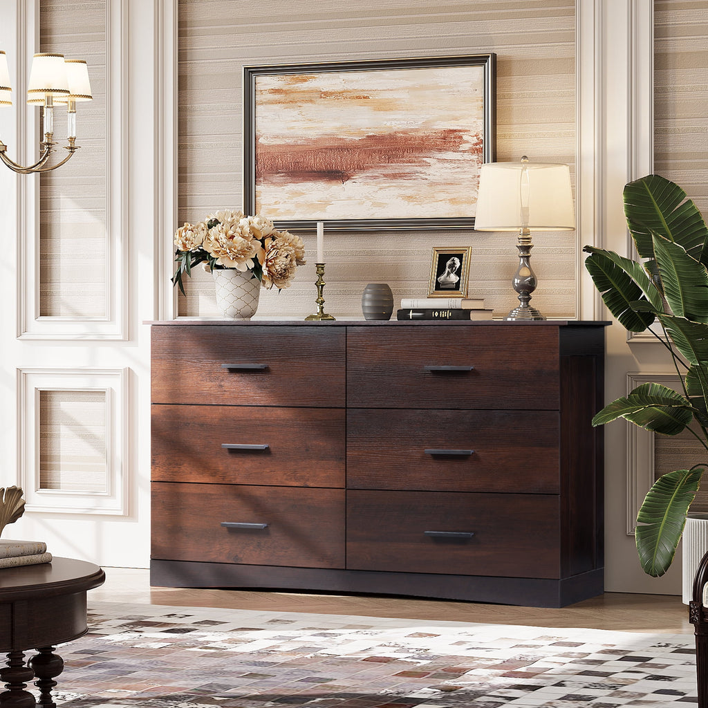 GALAXHERO Dresser with 6 Drawers, Wide Wooden Chest of Drawers for Bedroom, Large Storage Tower Unit, Modern Minimalist Closet Store Organizer for Living Room, Hallway