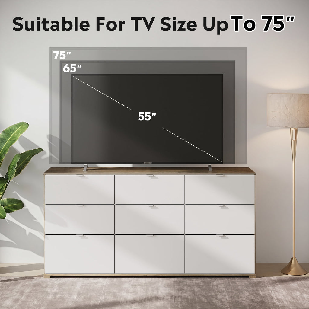 GALAXHERO 9-Drawers Dresser for Bedroom, 63" Wide Modern Dresser for Bedroom, Large Chest of Drawers with Sturdy Metal Handle, Wood Dresser for Living Room, Hallway