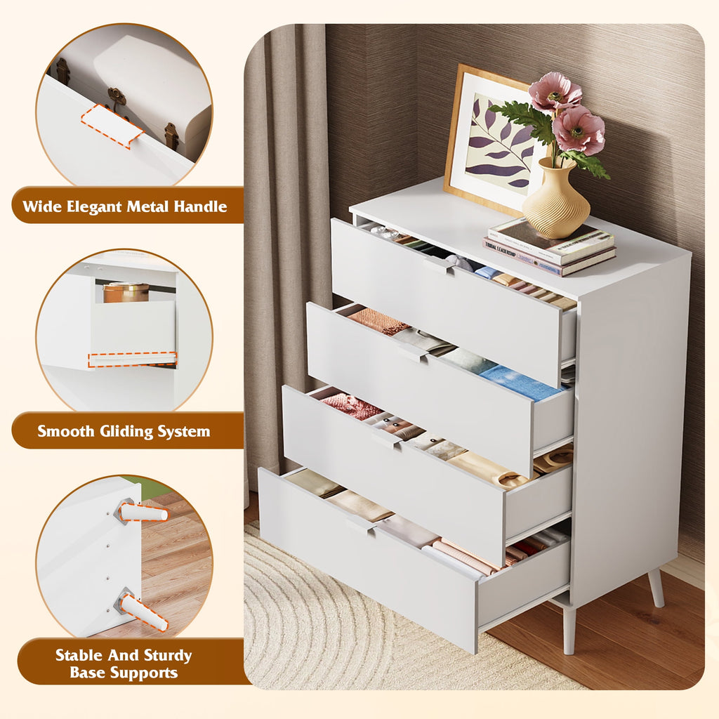 GALAXHERO 4 Drawer Dresser for Bedroom, Wood Chest of Drawers, Organizer Unit with Metal Handle for Living Room, Closet, Hallway