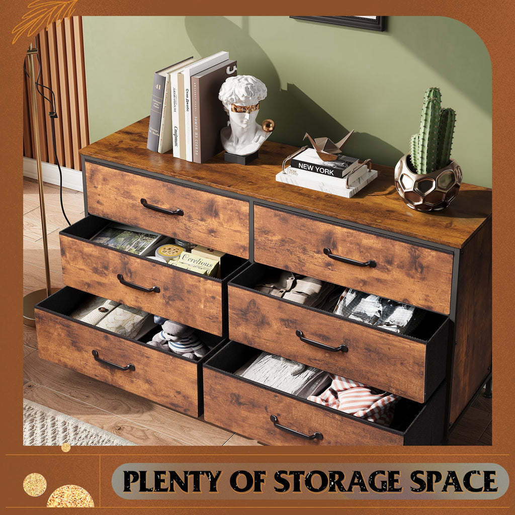 GALAXHERO 6-Drawer Wide Fabric Dresser and TV Stand, Large Storage Tower Unit with Fabric Bins for Bedroom, Closet, Hallway