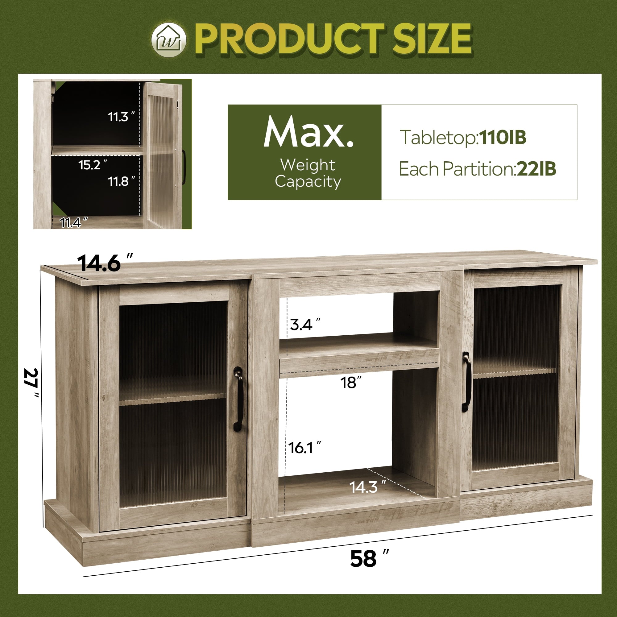 GALAXHERO TV Stand for 65 inch TV Media Console Cabinet with Storage and Open Shelves Entertainment Center for Living Room, Bedroom