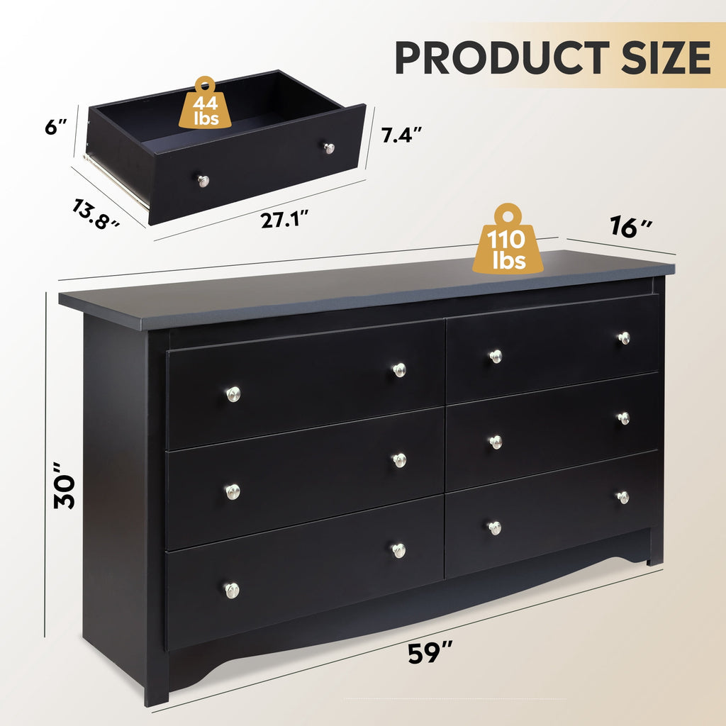 GALAXHERO Modern Wood Dresser with 6 Drawers – Wide Storage Chest for Bedroom, Living Roomloset, Hallway – Large Organizer Nightstand Unit, 59”W