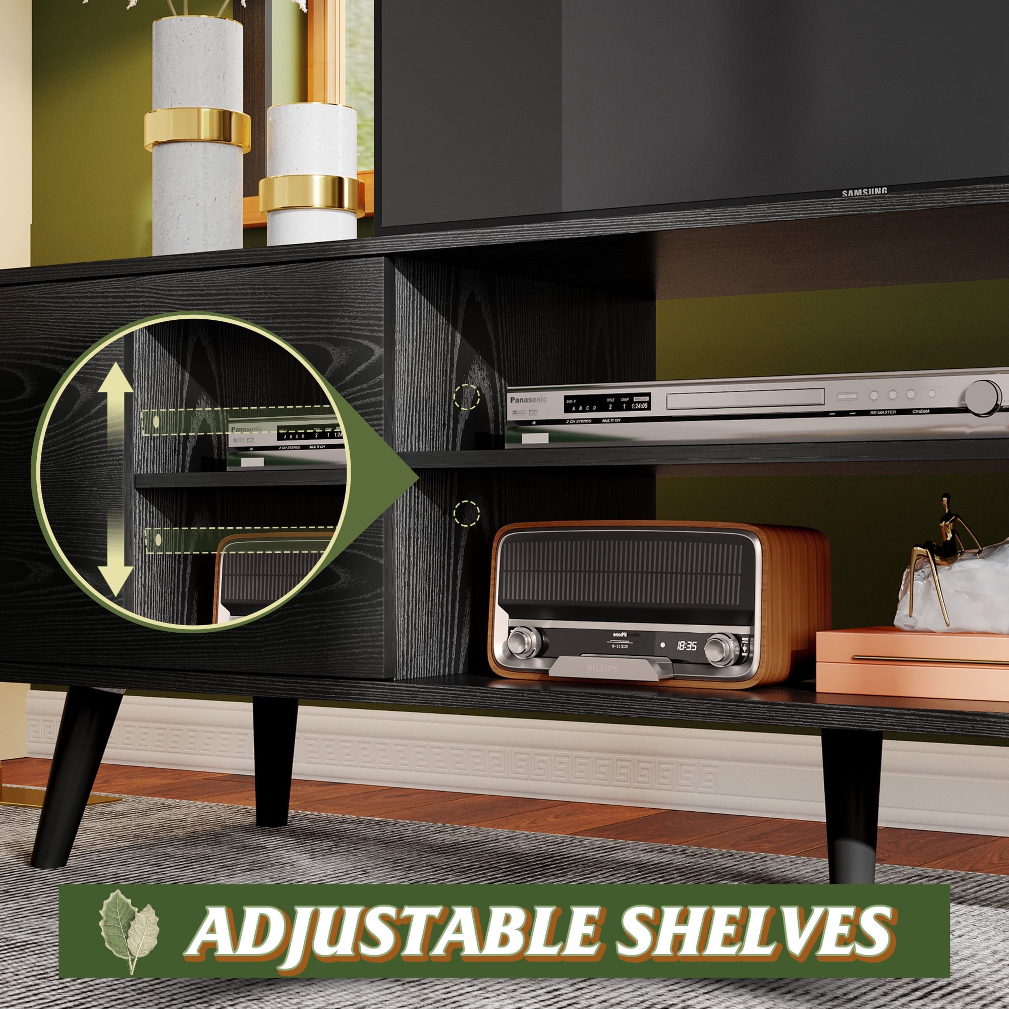 GALAXHERO TV Stand for 55 60 inch TV Rustic Entertainment Center with Storage Cabinets TV Console for Living Room, Long TV Cabinet