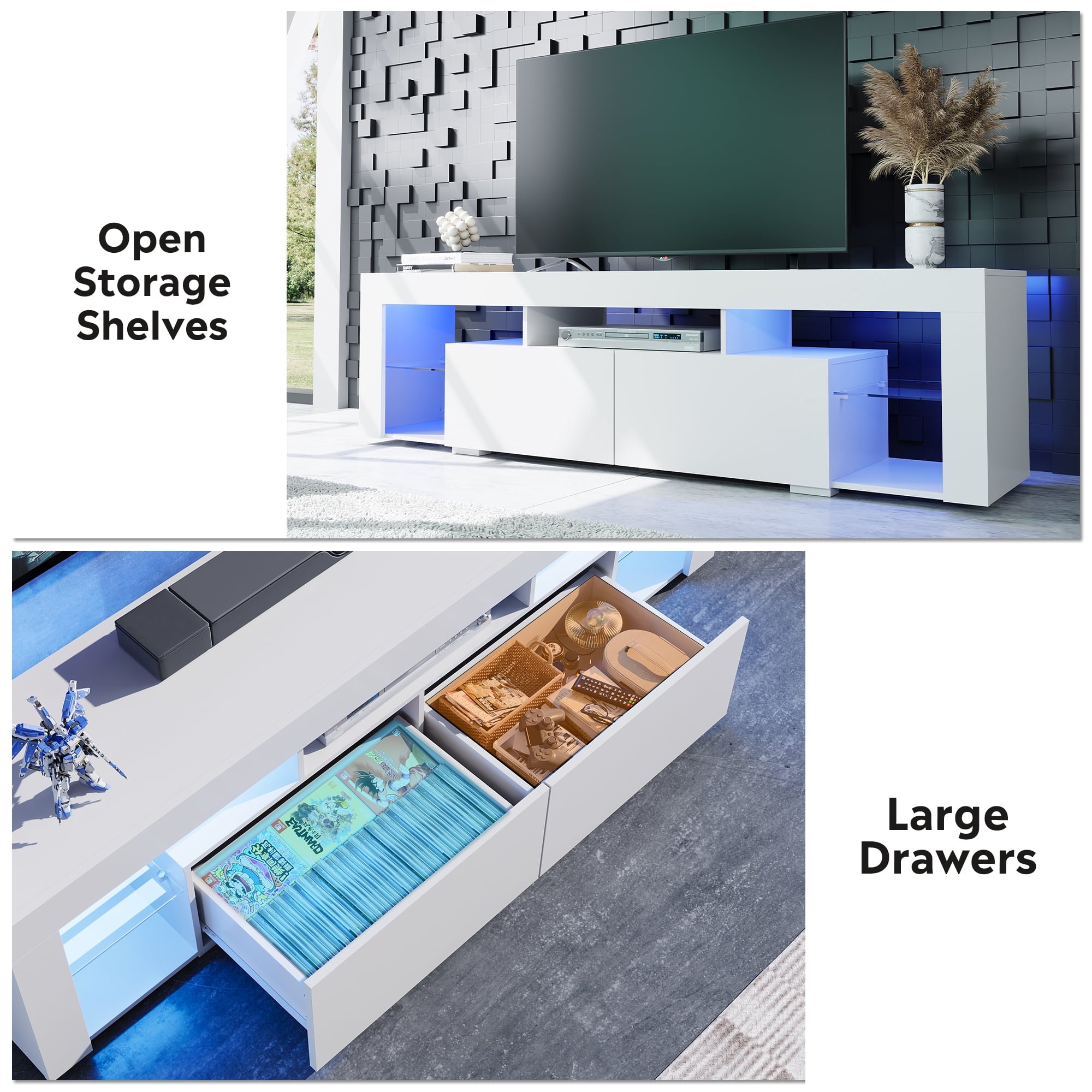 GALAXHERO TV Stand 63 Inch Entertainment Center Modern TV Console Table with 2 Drawers for Living Room, LED TV Stand for 60 to 70 Inch TV