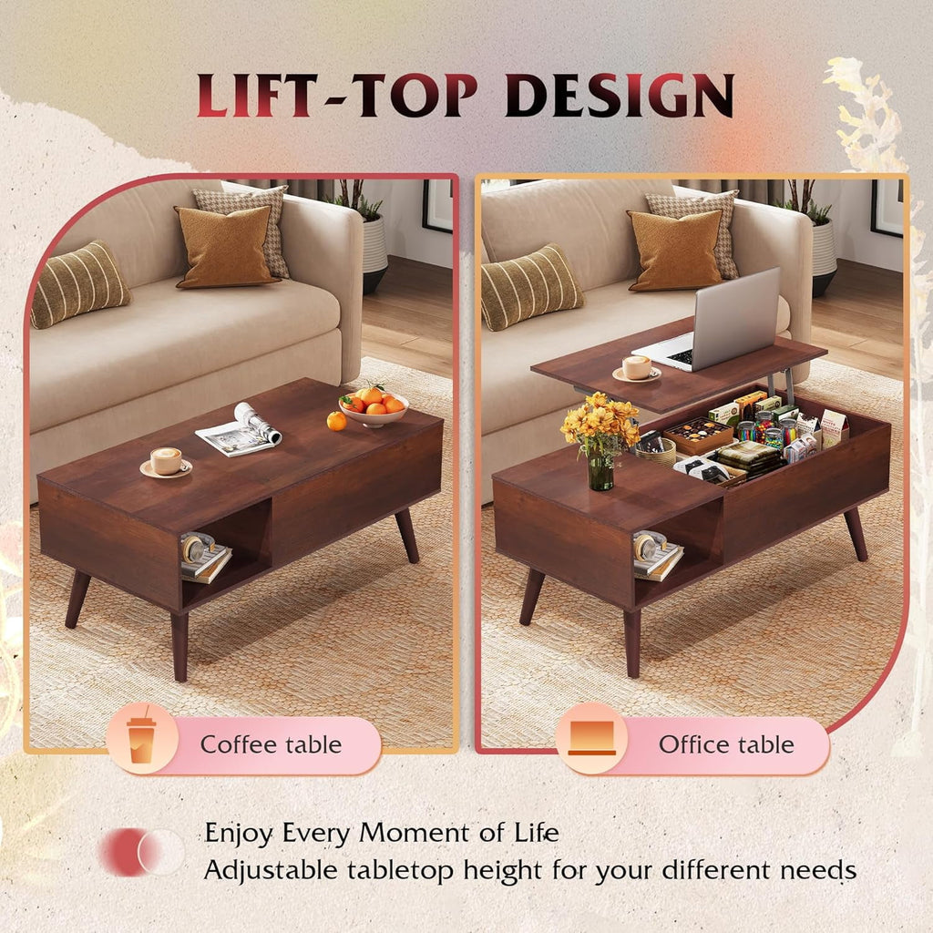 GALAXHERO Lift Top Coffee Table with Storage Small Living Room Table with Storage Shelf & Hidden Compartment