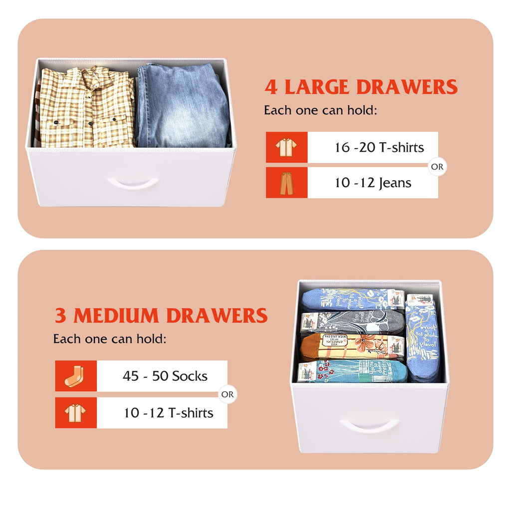 GALAXHERO 7 Drawer Dresser, TV Stands for 45" TV, Chest of Drawers with Fabric Bin for Bedroom, Living Room, Entryway