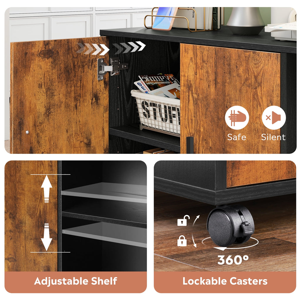 GALAXHERO Wood Storage Cabinets with Doors and Shelves, Lateral File Cabinet & Printer Stand with Storage for Home Office