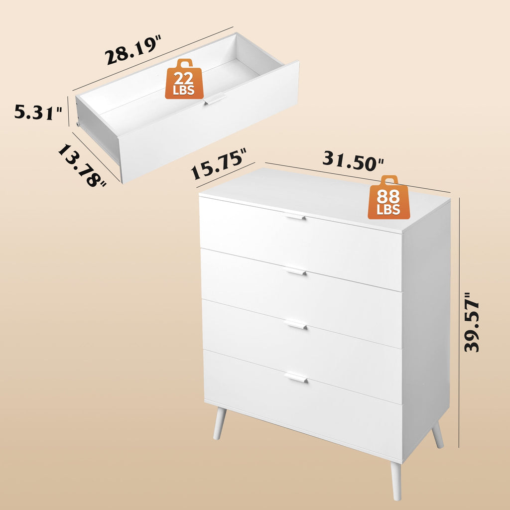 GALAXHERO 4 Drawer Dresser for Bedroom, Wood Chest of Drawers, Organizer Unit with Metal Handle for Living Room, Closet, Hallway