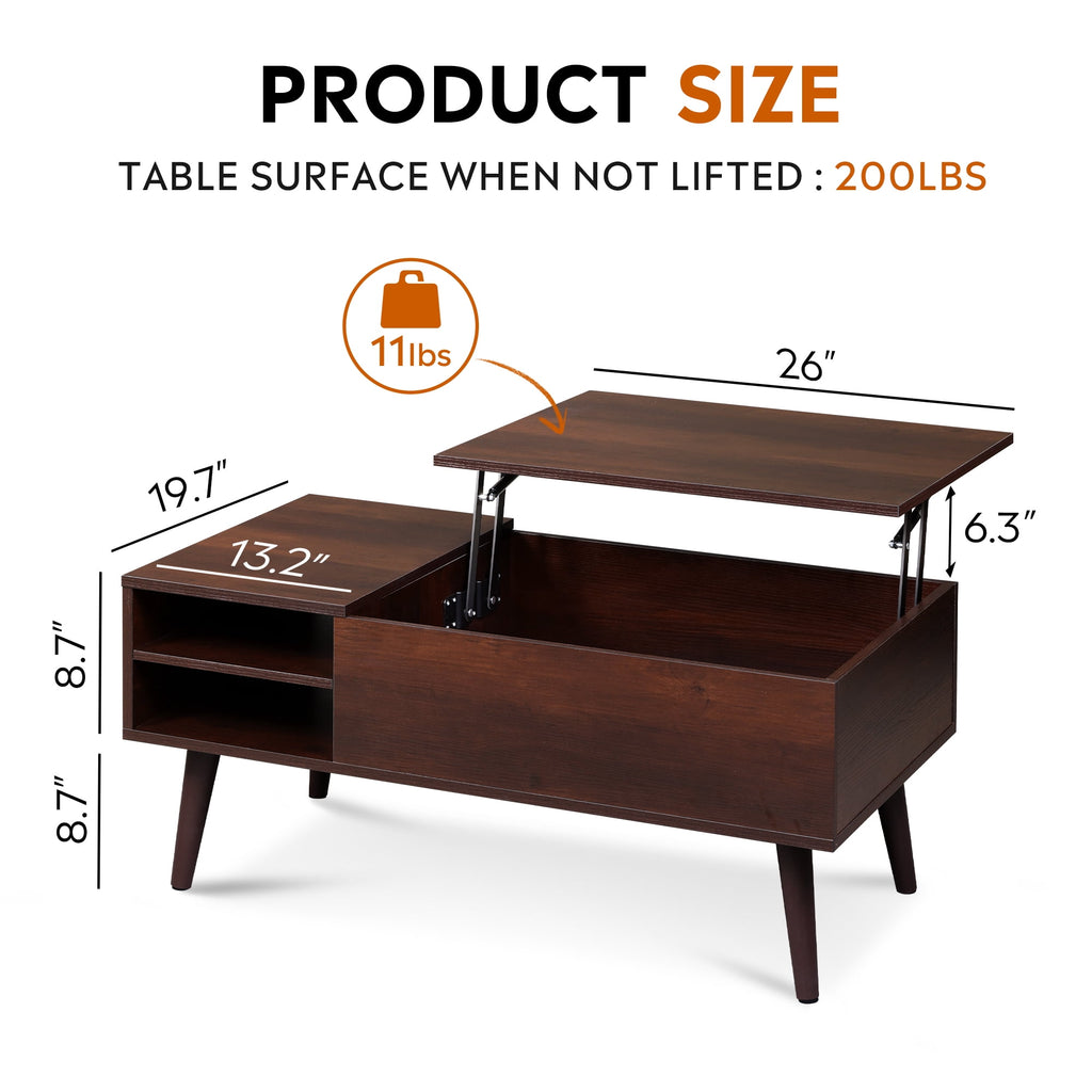 GALAXHERO Coffee Table with Removable Storage Shelves Lift Top Small Coffee Table for Living Room
