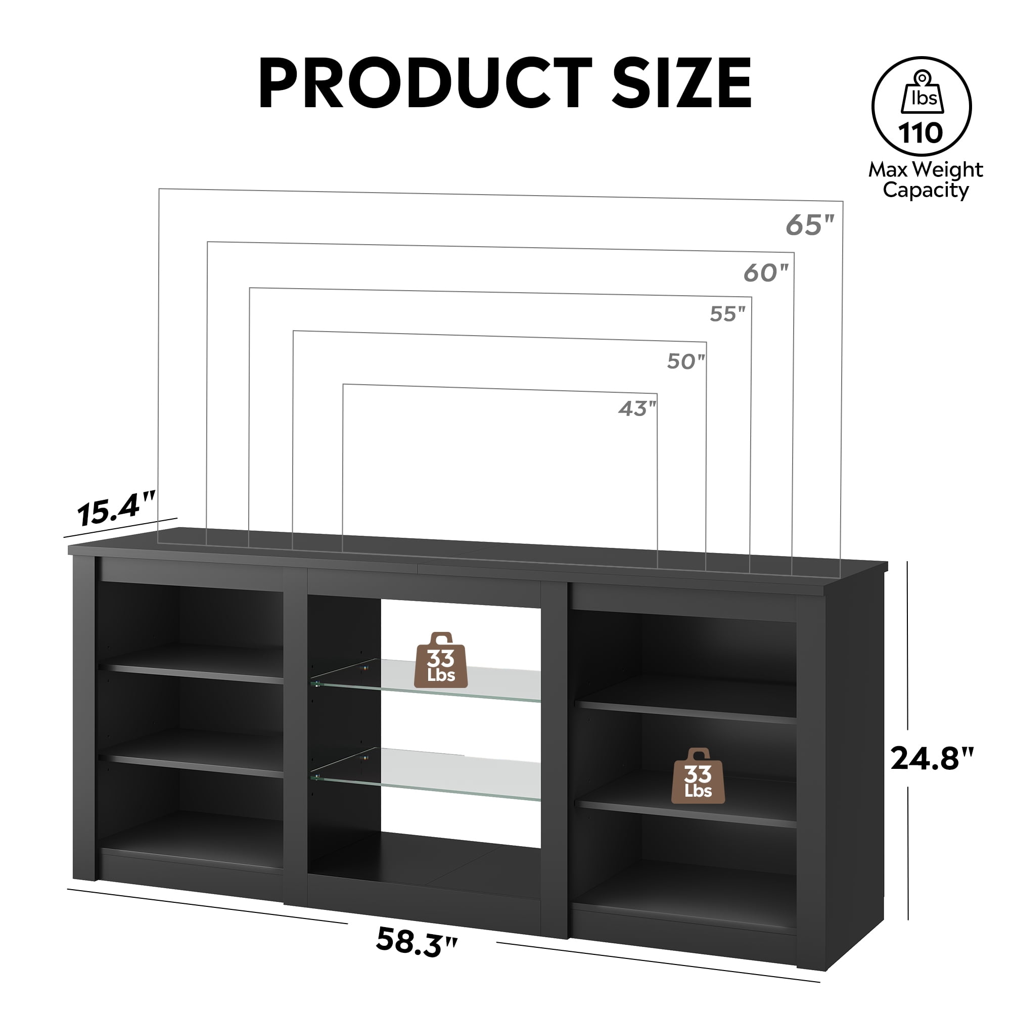 GALAXHERO Modern TV Stand for 65 Inch TV Entertainment Center with Adjustable Open Shelves & LED Lights Sturdy Media Console for Living Room, Bedroom, Gaming