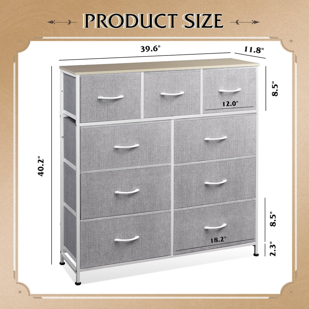 GALAXHERO Dresser 9-Drawer Fabric Storage Tower Chest for Bedroom, Hallway, Entryway, Closet with Fabric Bins, Steel Frame, Wood Top, Easy Pull Handle