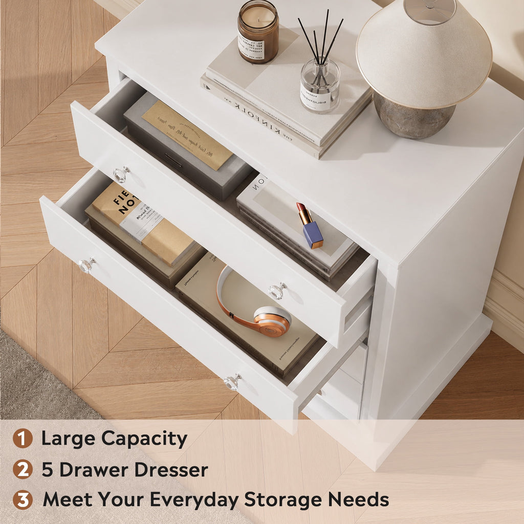 GALAXHERO 5 Drawer Dresser for Bedroom, Retro Wood Chest of Drawers, Tall Dresser with Round Metal Handle for Living Room, Hallway, Closet