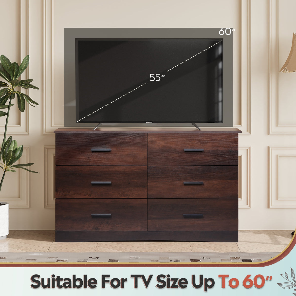 GALAXHERO Dresser with 6 Drawers, Wide Wooden Chest of Drawers for Bedroom, Large Storage Tower Unit, Modern Minimalist Closet Store Organizer for Living Room, Hallway