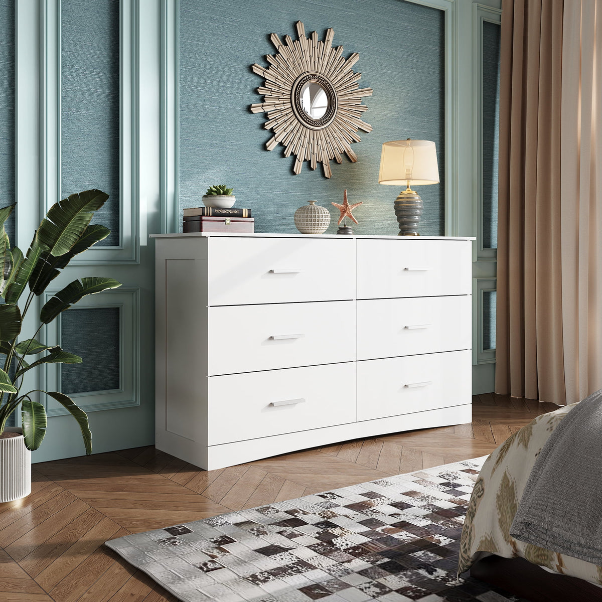 GALAXHERO Dresser with 6 Drawers, Wide Wooden Chest of Drawers for Bedroom, Large Storage Tower Unit, Modern Minimalist Closet Store Organizer for Living Room, Hallway