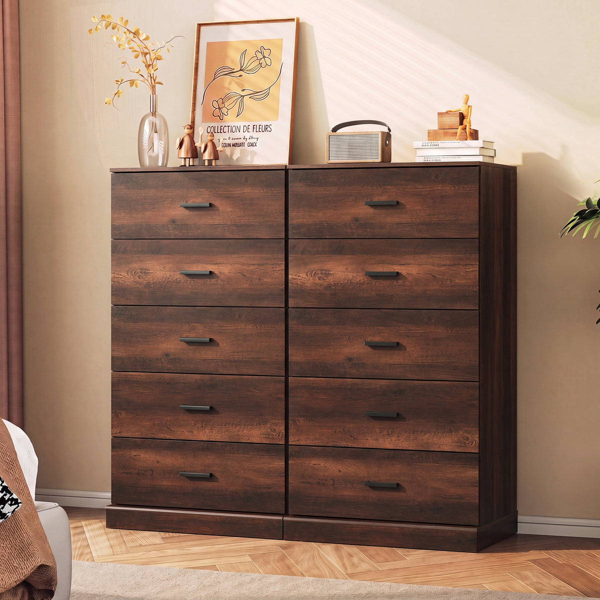 GALAXHERO 5 Drawers Dresser, Chest of Drawers for Bedroom, Tall Wood Storage Cabinet with Metal Handle for Living Room, Closet, Hallway