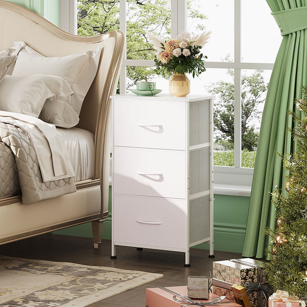 GALAXHERO 3 Drawer Nightstand, Fabric Storage Dresser Sturdy Steel Frame with Wood Top