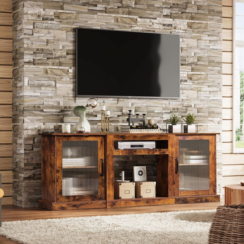 GALAXHERO Farmhouse TV Stand for 75 inch TV Entertainment Center with Storage Cabinets Mid Century Modern TV Console for Living Room, Bedroom
