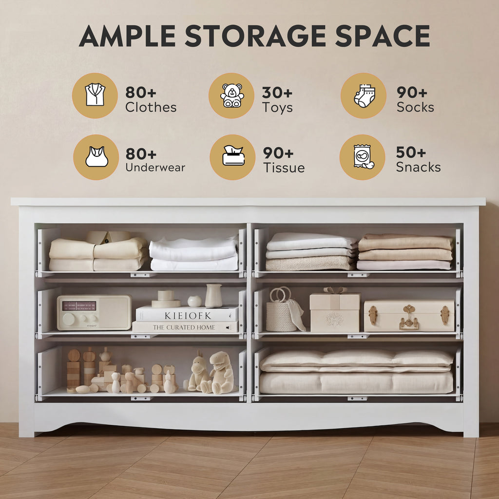 GALAXHERO Modern Wood Dresser with 6 Drawers – Wide Storage Chest for Bedroom, Living Roomloset, Hallway – Large Organizer Nightstand Unit, 59”W