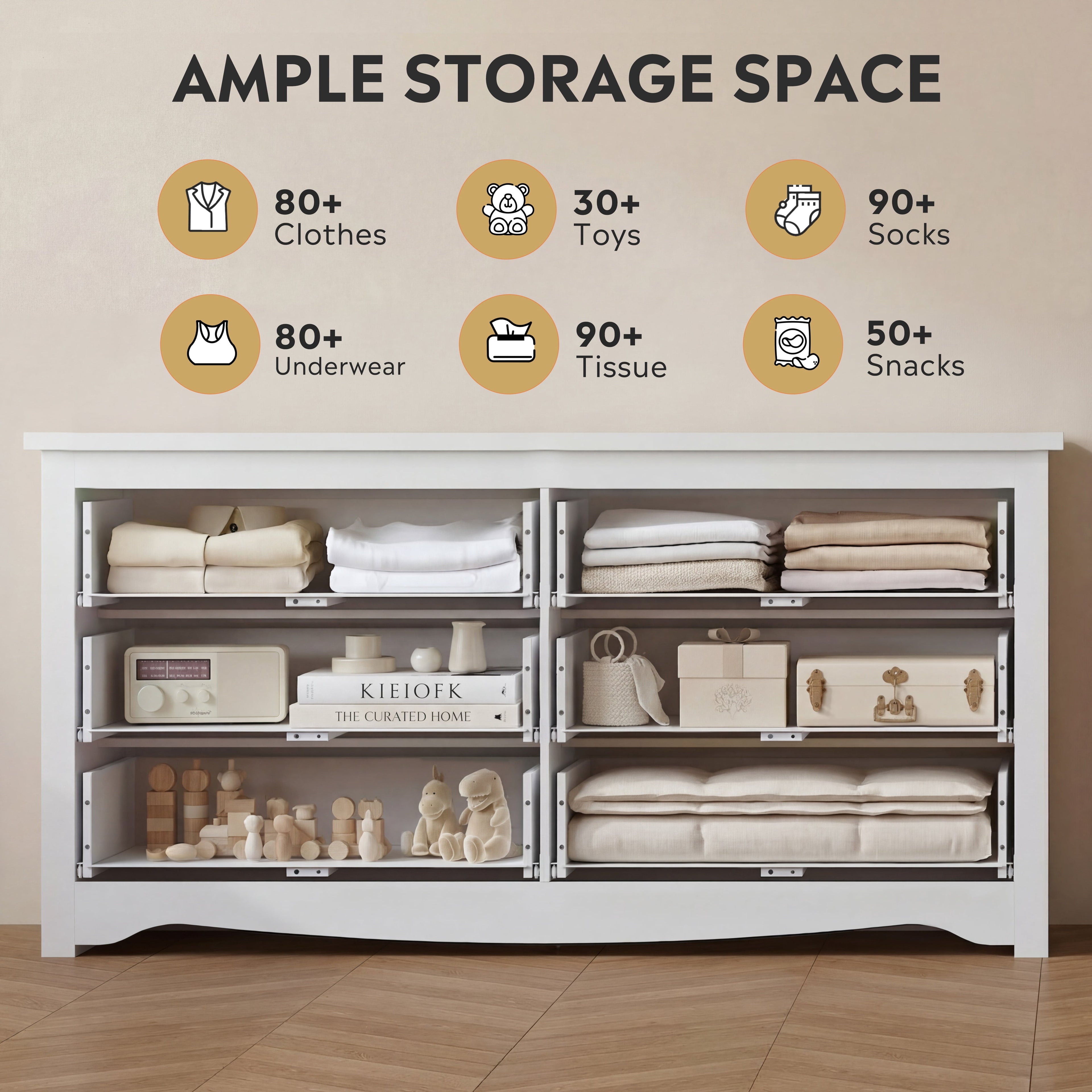 GALAXHERO Modern Wood Dresser with 6 Drawers – Wide Storage Chest for Bedroom, Living Roomloset, Hallway – Large Organizer Nightstand Unit, 59”W