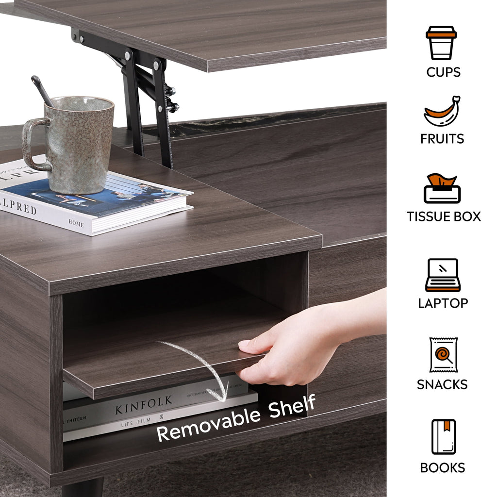 GALAXHERO Coffee Table with Removable Storage Shelves Lift Top Small Coffee Table for Living Room
