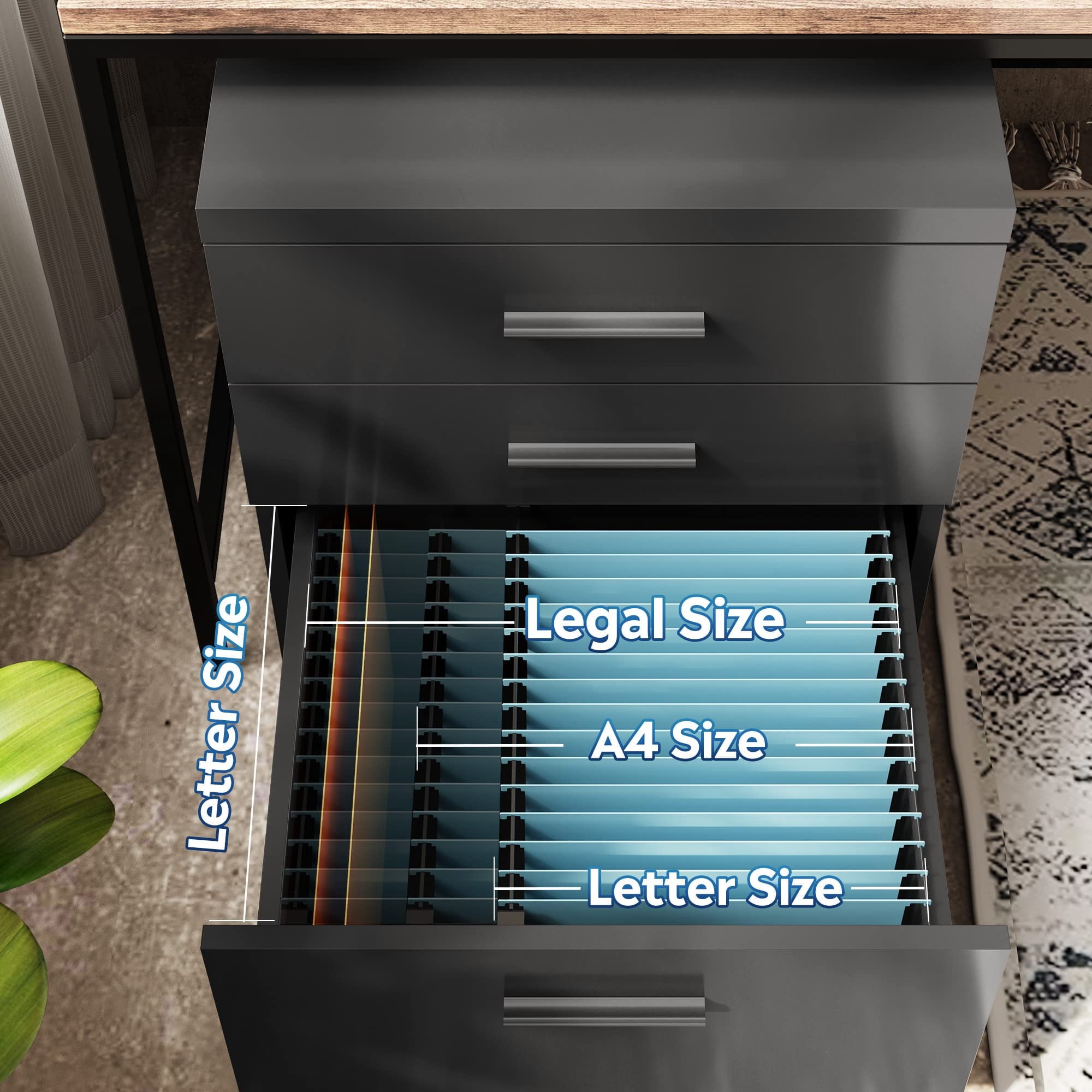 GALAXHERO 3 Drawer Storage Cabinet, Wood Rolling File Cabinet with Whells, Printer Stand Filing Cabinet for Home Office, Fit Letter/A4