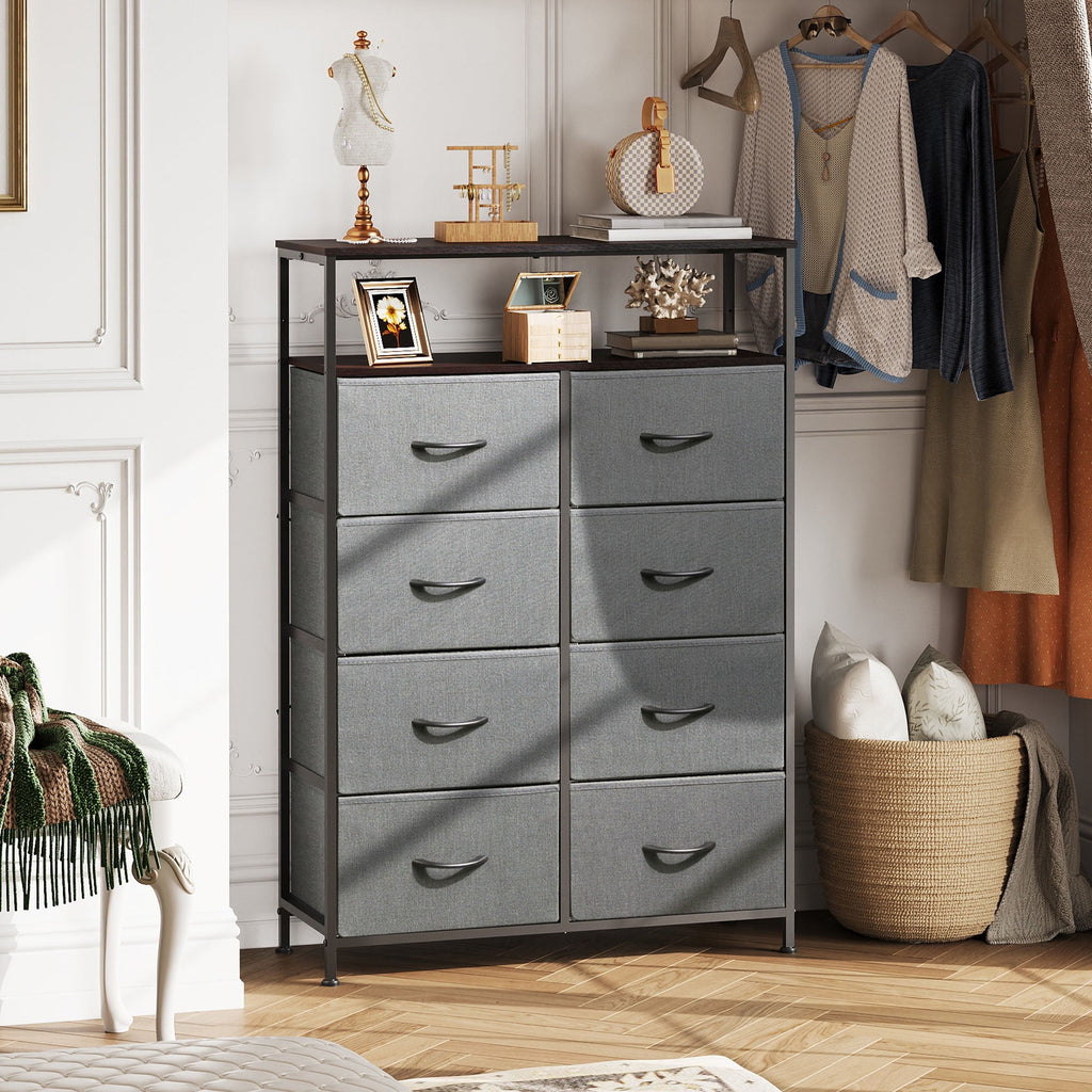 GALAXHERO 8 Drawer Dresser for Bedroom, Open Storage Shelves, Wooden Top, Fabric Bins for Closet, Living Room, Hallway