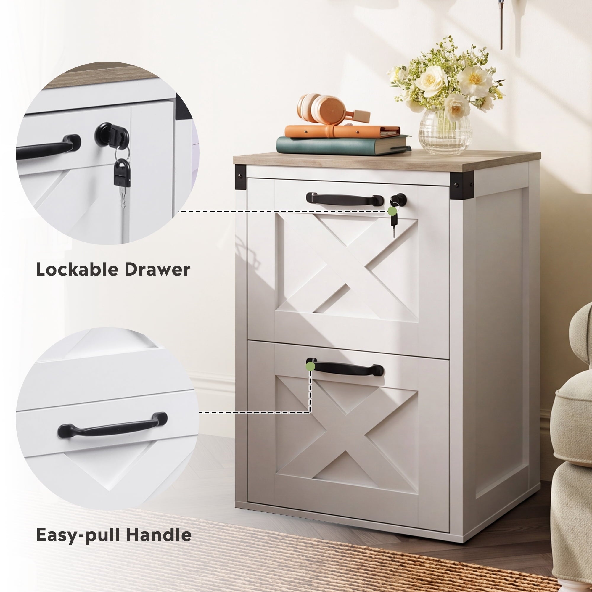GALAXHERO 2 Drawer File Cabinet with Lock and Key, Wood Filing Cabinet for Home Office, File Cabinet Organizer, FSC-Certified Office Storage Cabinet