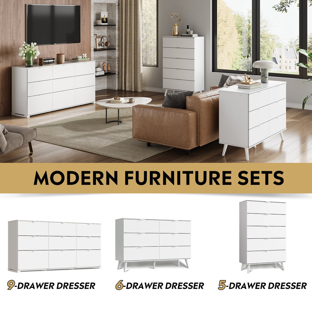 GALAXHERO 9-Drawers Dresser for Bedroom, 63" Wide Modern Dresser for Bedroom, Large Chest of Drawers with Sturdy Metal Handle, Wood Dresser for Living Room, Hallway