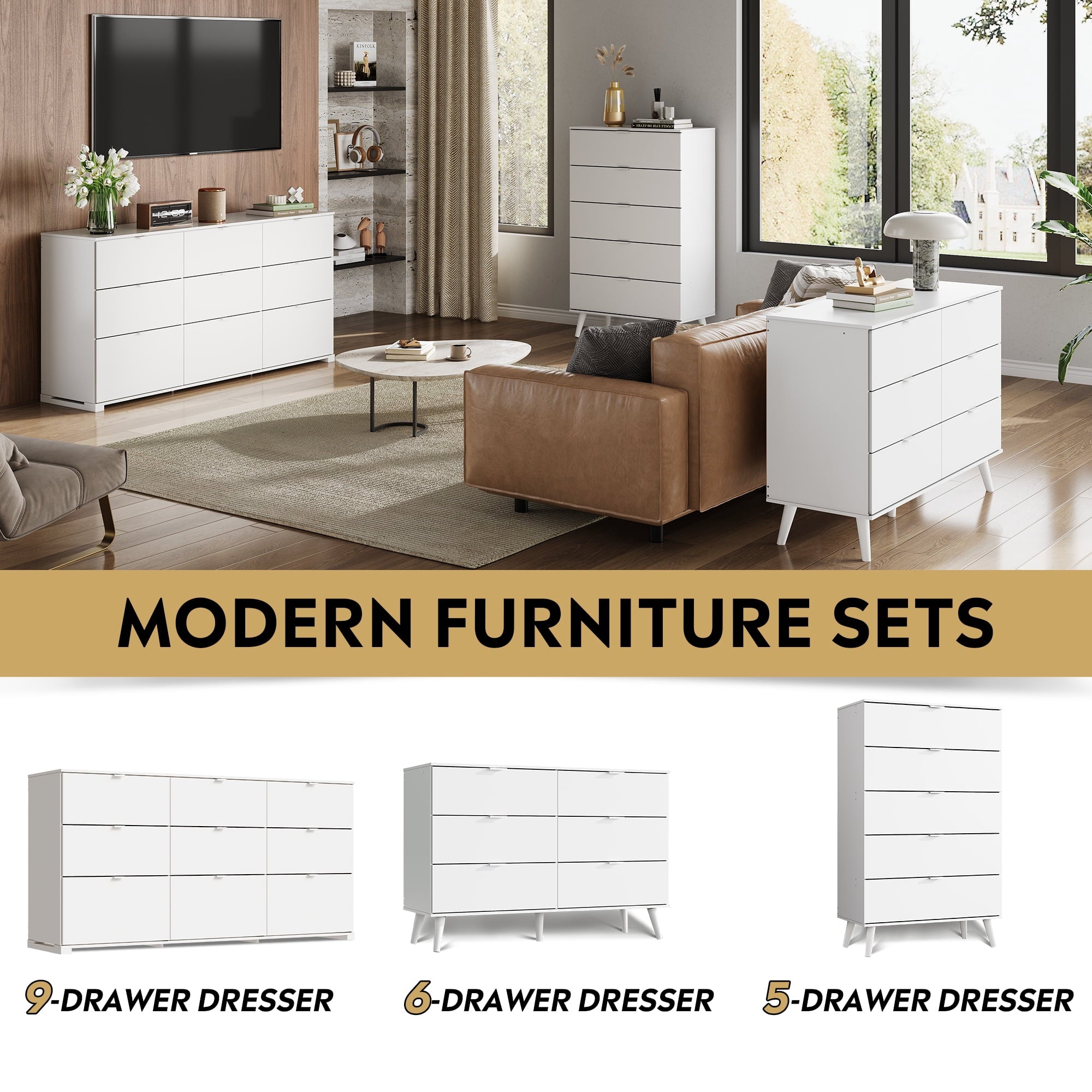 GALAXHERO 9-Drawers Dresser for Bedroom, 63" Wide Modern Dresser for Bedroom, Large Chest of Drawers with Sturdy Metal Handle, Wood Dresser for Living Room, Hallway