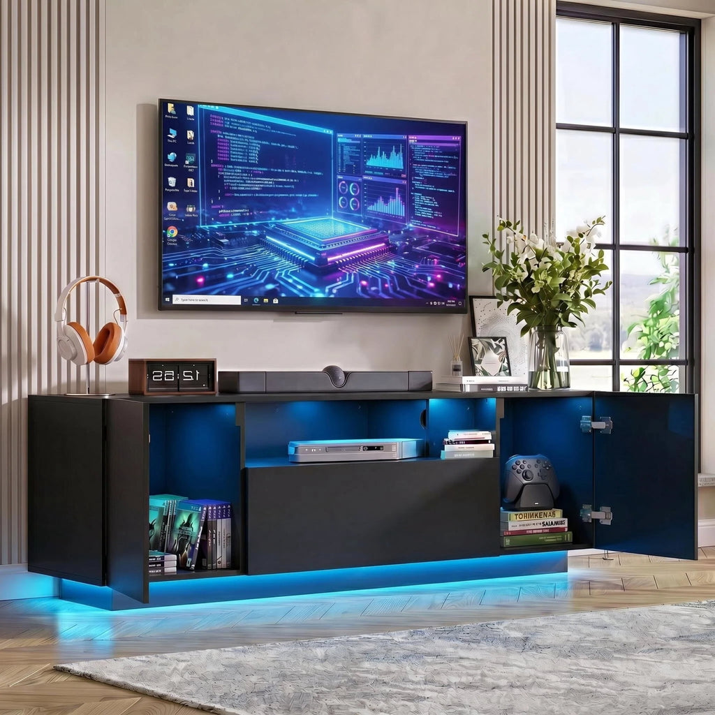 GALAXHERO  TV Stand for TVs up to 65”, Entertainment Center with LED Lights & Drawer, Modern TV Console with Storage for Living Room Bedroom