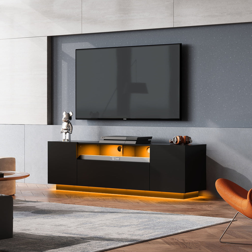 GALAXHERO TV Stand for 50-65 Inch TVs, 65" Entertainment Center with LED Lights, Modern TV Console with Storage Cabinet for Living Room & Bedroom, White