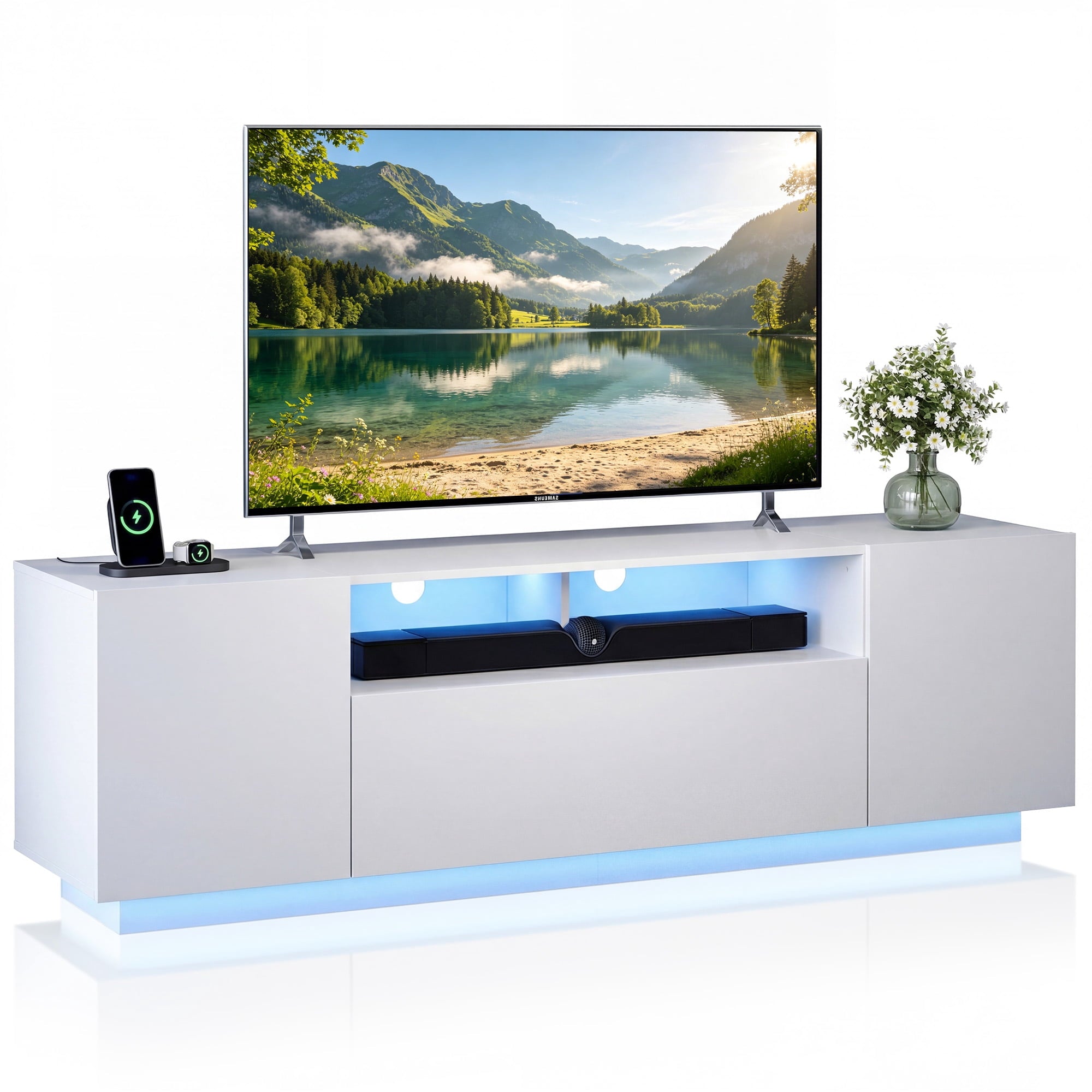 GALAXHERO  TV Stand for TVs up to 65”, Entertainment Center with LED Lights & Drawer, Modern TV Console with Storage for Living Room Bedroom