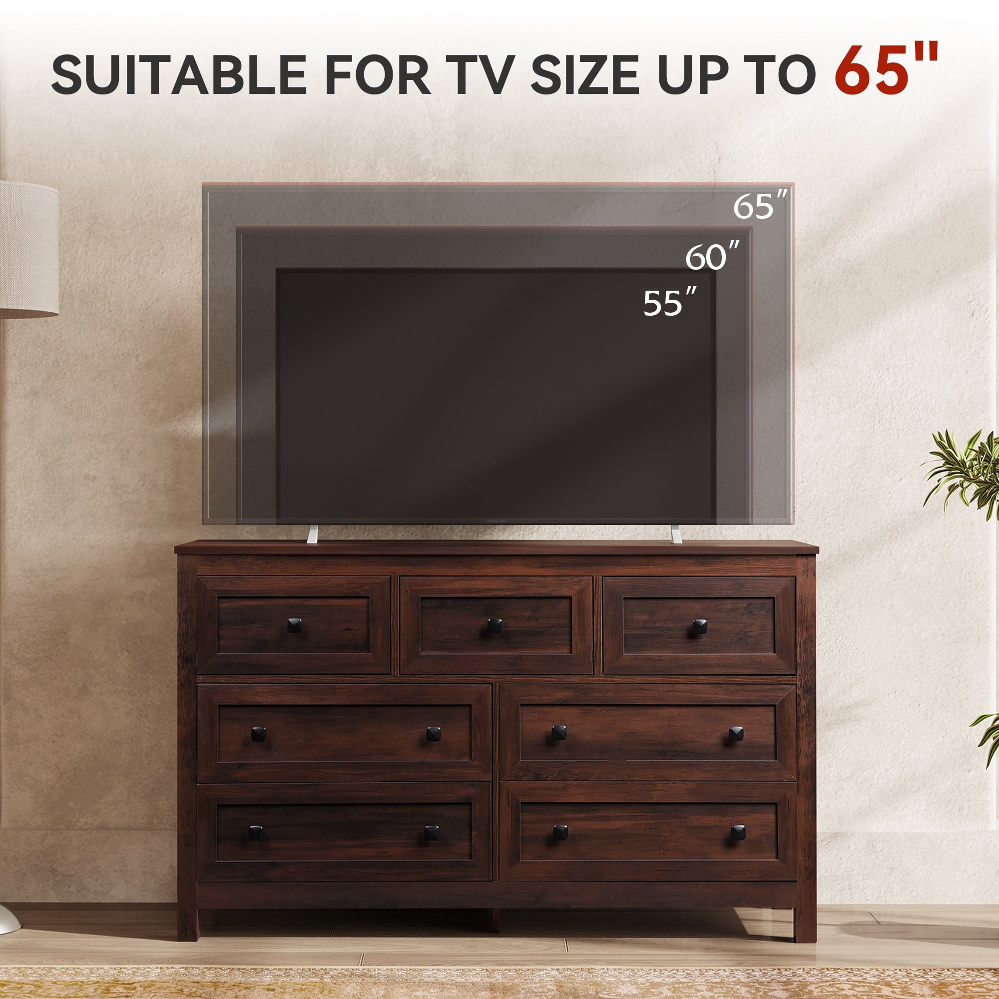 GALAXHERO Farmhouse Dresser for Bedroom, 51.18'' Wide 7 Drawer Wood Dresser, TV Stand for 65 inch TV, Wooden Chest of Drawers for Bedroom, Modern Clothes Organizer for Living Room, Hallway