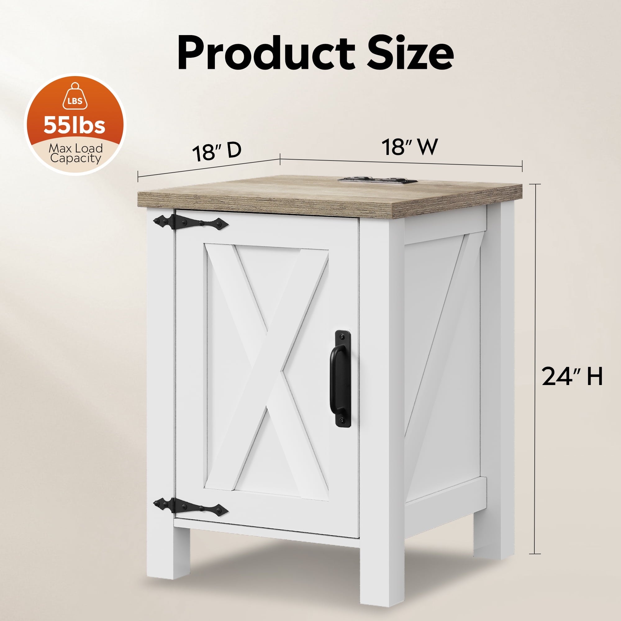 GALAXHERO Nightstand with Charging Station, Farmhouse Narrow Side Table with Barn Door, Wooden Bedside Table for Bedroom, End Tables for Living Room
