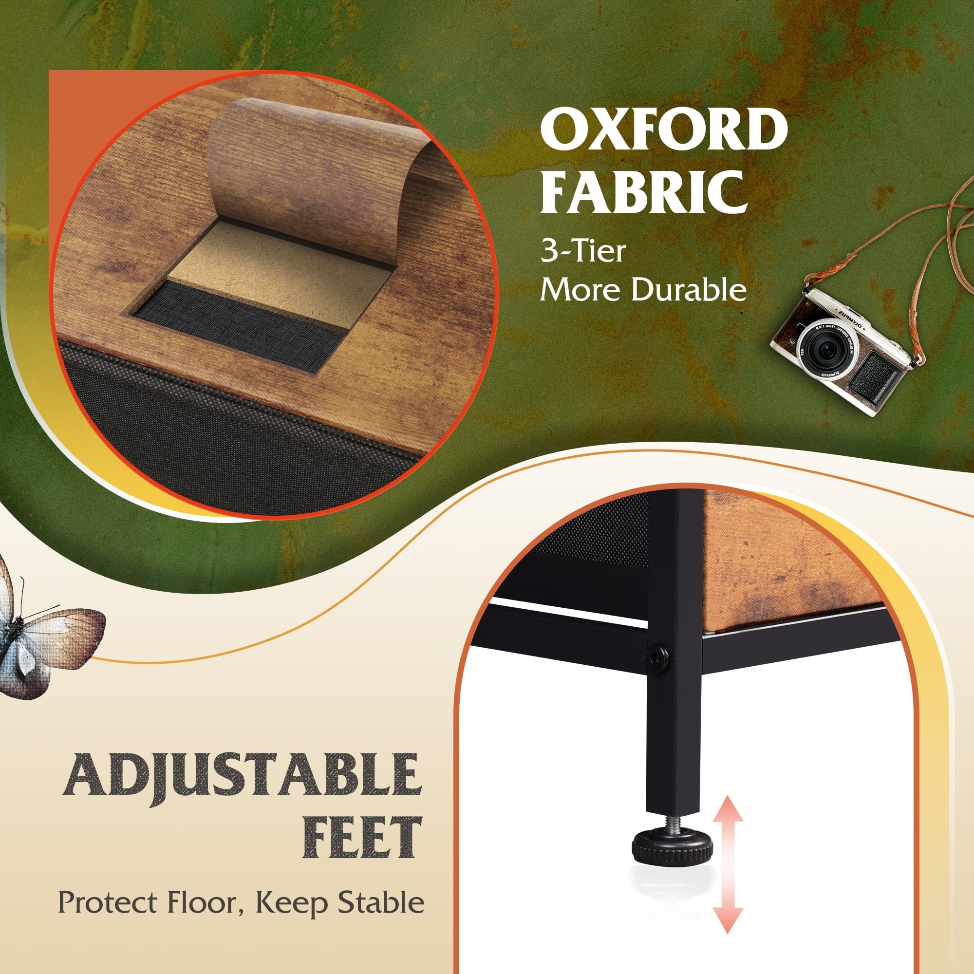 GALAXHERO Tall Dresser with 11 Fabric Drawers, Storage Chest for Bedroom, Closet, Hallway, Steel Frame, Wood Top，Rustic Brown Wood Grain Print