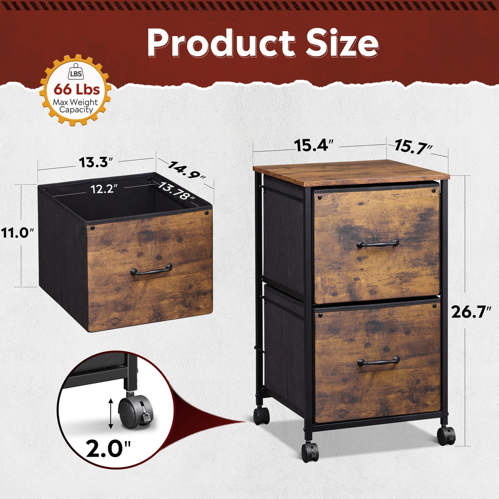 GALAXHERO 2 Drawer File Cabinet, Rolling Printer Stand Filing Cabinets for Home Office, Fabric Vertical File Cabinet Fits A4 or Letter Size, Wood Grain Print