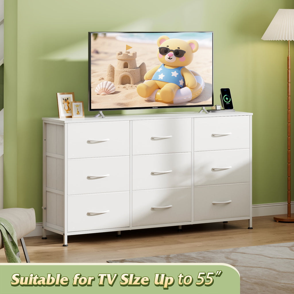 GALAXHERO Fabric Dresser for Bedroom, 9 Drawers Dresser with Wood Top, TV Stand for 55'' TV,  Chest of Drawers for Closet, Living Room,  47''W