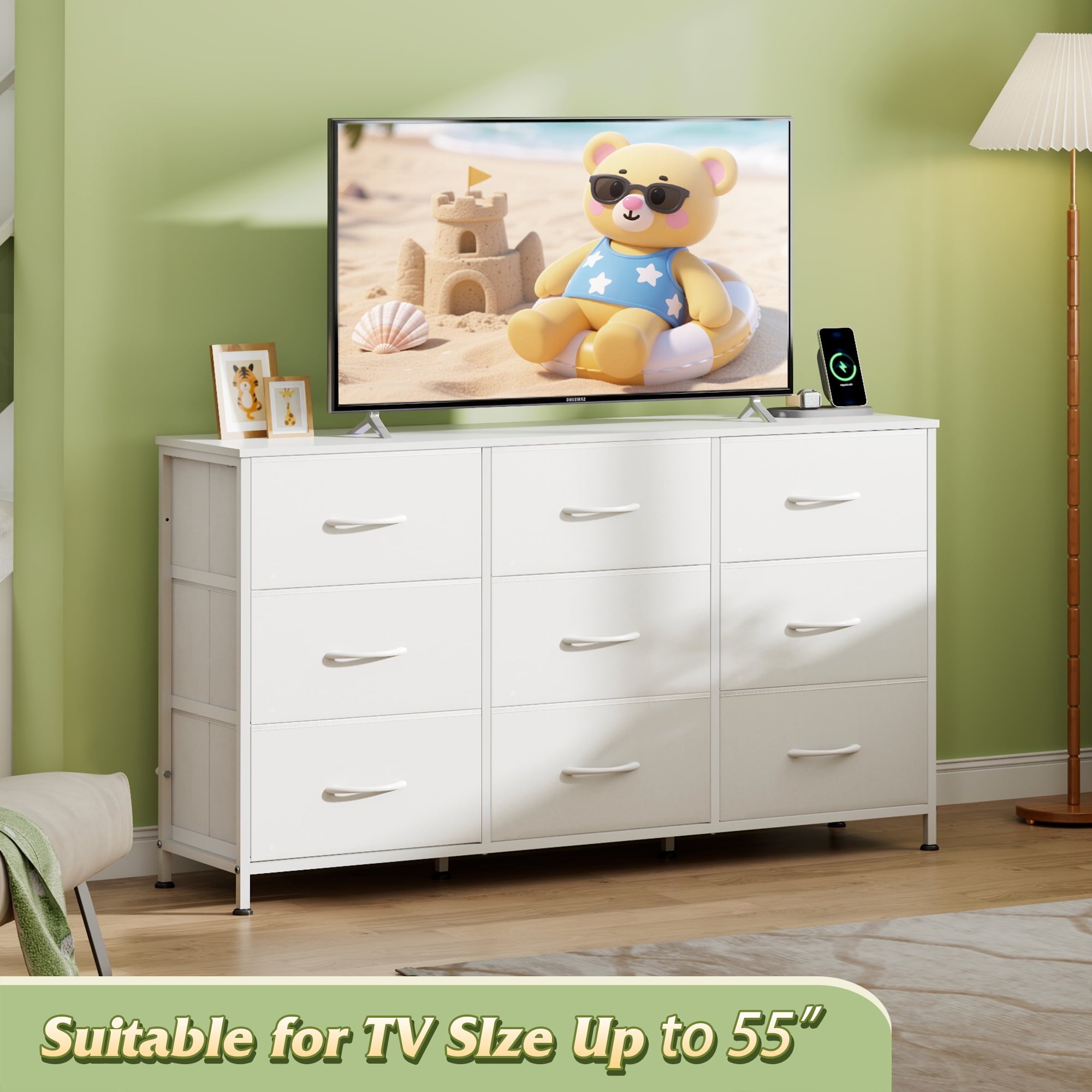 GALAXHERO Fabric Dresser for Bedroom, 9 Drawers Dresser with Wood Top, TV Stand for 55'' TV,  Chest of Drawers for Closet, Living Room,  47''W